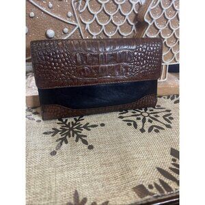 BRAHMIN | Tuscan Checkbook Clutch | Brown/Black Croc Texture Vintage Wallet